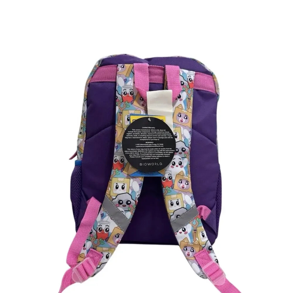 Bioworld LankyBox Kids Backpack Purple Pink Polyester Zip Reflective Strap NEW